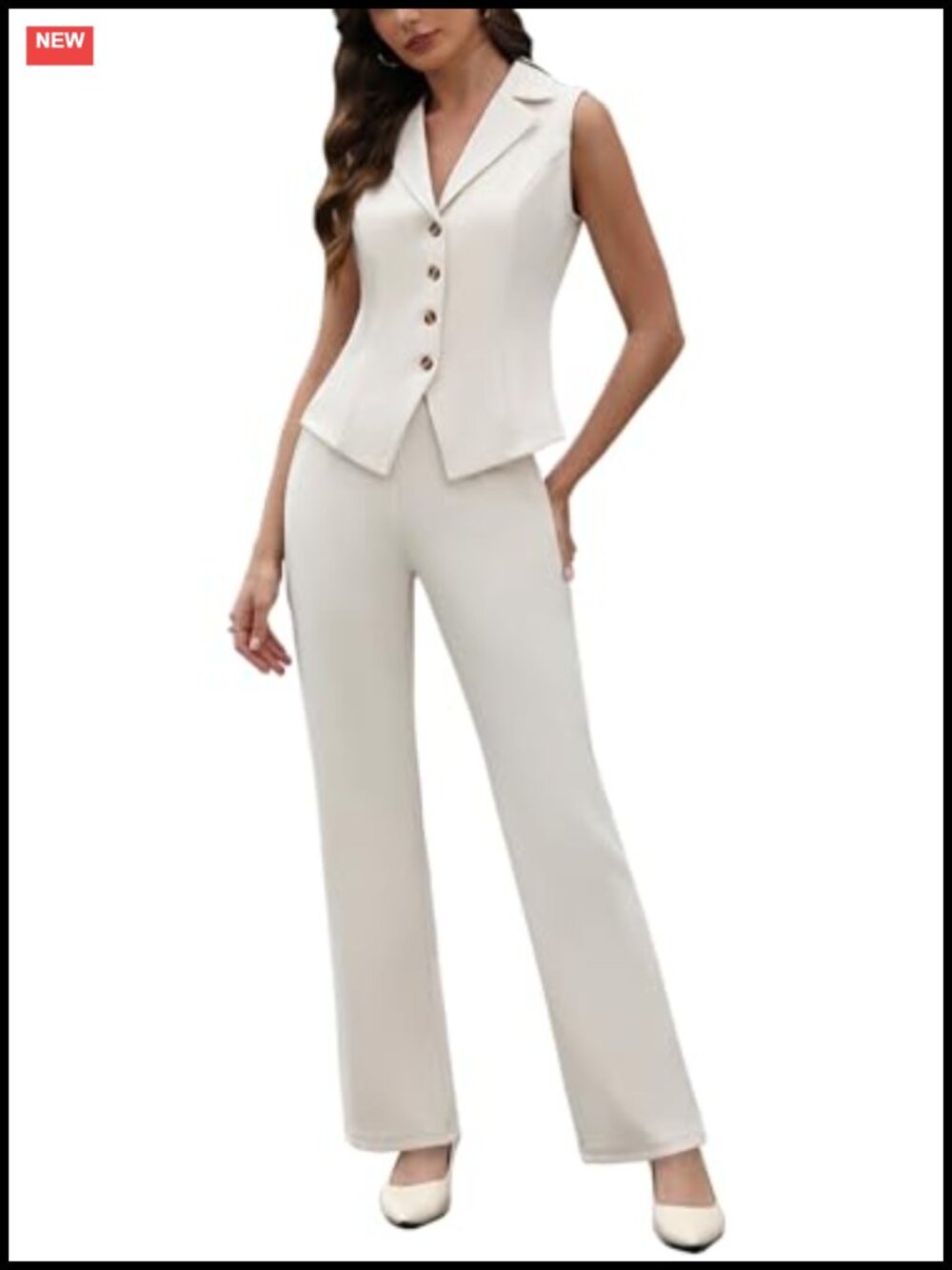 Women's 2 Piece Pantsuit Sleeveless V Neck Vest with Straight Leg Pants